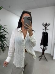 La 29515 Transparan Dokulu Müslin Krem Gömlek