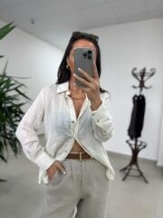 La 29515 Transparan Dokulu Müslin Krem Gömlek