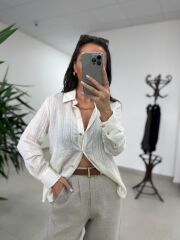 La 29515 Transparan Dokulu Müslin Krem Gömlek