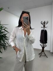 La 29515 Transparan Dokulu Müslin Krem Gömlek