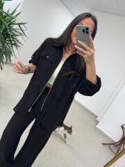 Fp 51349 Siyah Kuşak Detaylı Fermuarlı Takım