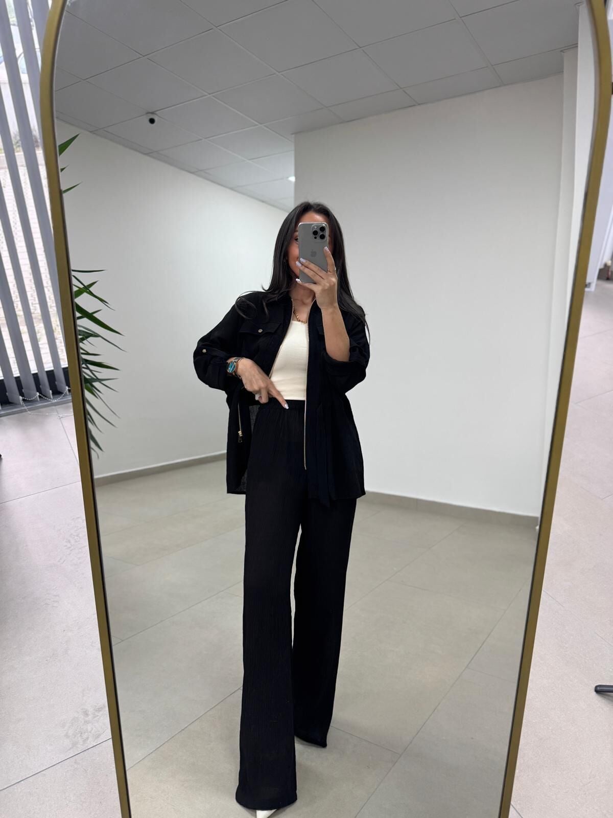 Fp 51349 Siyah Kuşak Detaylı Fermuarlı Takım