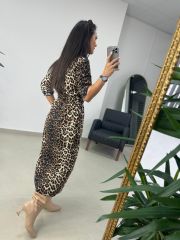 Ms Leopar Beli Lastikli Gömlek Elbise