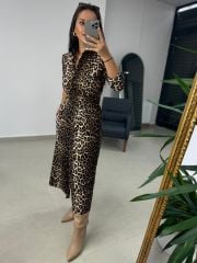 Ms Leopar Beli Lastikli Gömlek Elbise