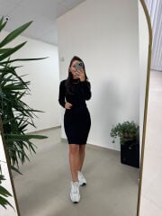 Bb 29339 Yarım Balıkçı Yumoş Siyah Kalem Elbise