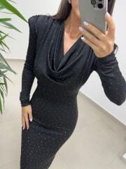 Np 1012 Siyah Degaje Yaka Kalem Elbise