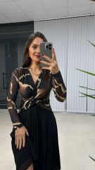 Kahve Siyah Düğümlü Elbise