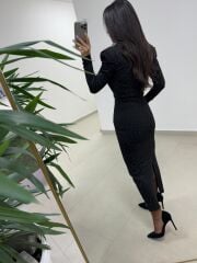 Np 1012 Siyah Degaje Yaka Kalem Elbise