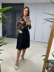 Kahve Siyah Düğümlü Elbise