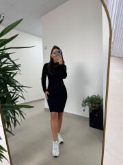 Bb 29339 Yarım Balıkçı Yumoş Siyah Kalem Elbise