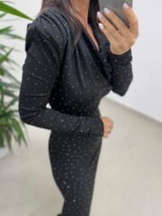 Np 1012 Siyah Degaje Yaka Kalem Elbise