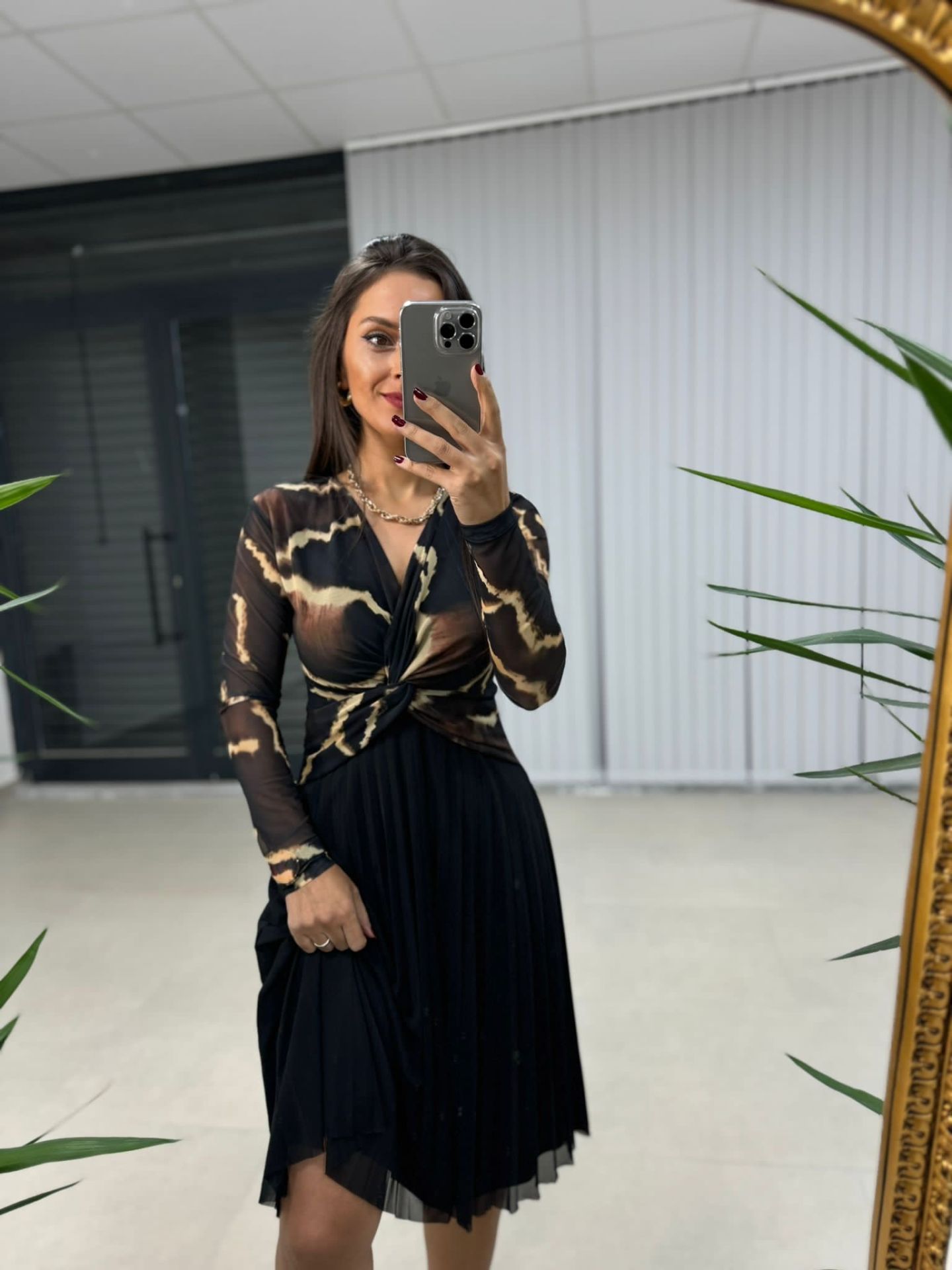 Kahve Siyah Düğümlü Elbise