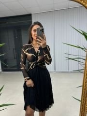 Kahve Siyah Düğümlü Elbise