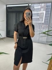 Sg Black Belted Shirt Dress
