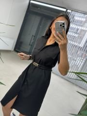 Sg Black Belted Shirt Dress