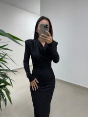 Np 1012 Siyah Degaje Yaka Kalem Elbise