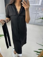 Sg Black Belted Shirt Dress