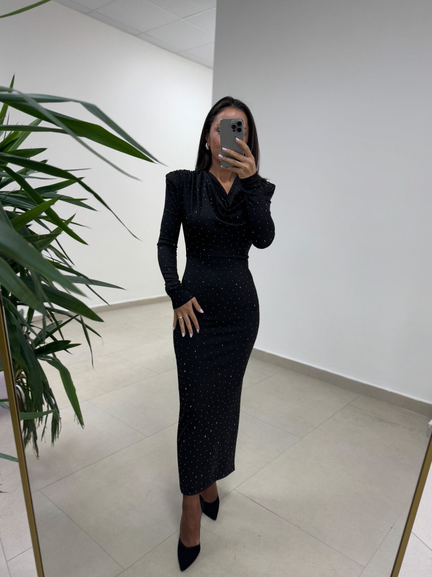 Np 1012 Siyah Degaje Yaka Kalem Elbise