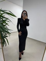 Np 1012 Siyah Degaje Yaka Kalem Elbise