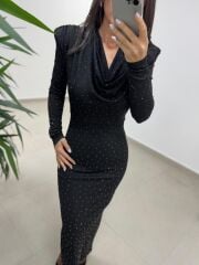 Np 1012 Siyah Degaje Yaka Kalem Elbise