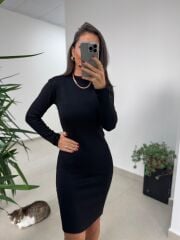 Bb 29339 Yarım Balıkçı Yumoş Siyah Kalem Elbise