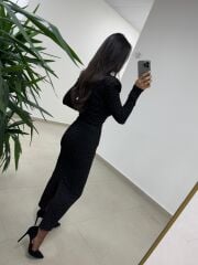 Np 1012 Siyah Degaje Yaka Kalem Elbise