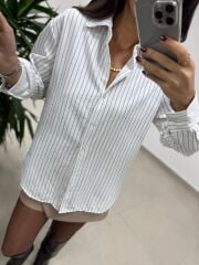 Dgf 25621 Beyaz Çizgili Modal Gömlek