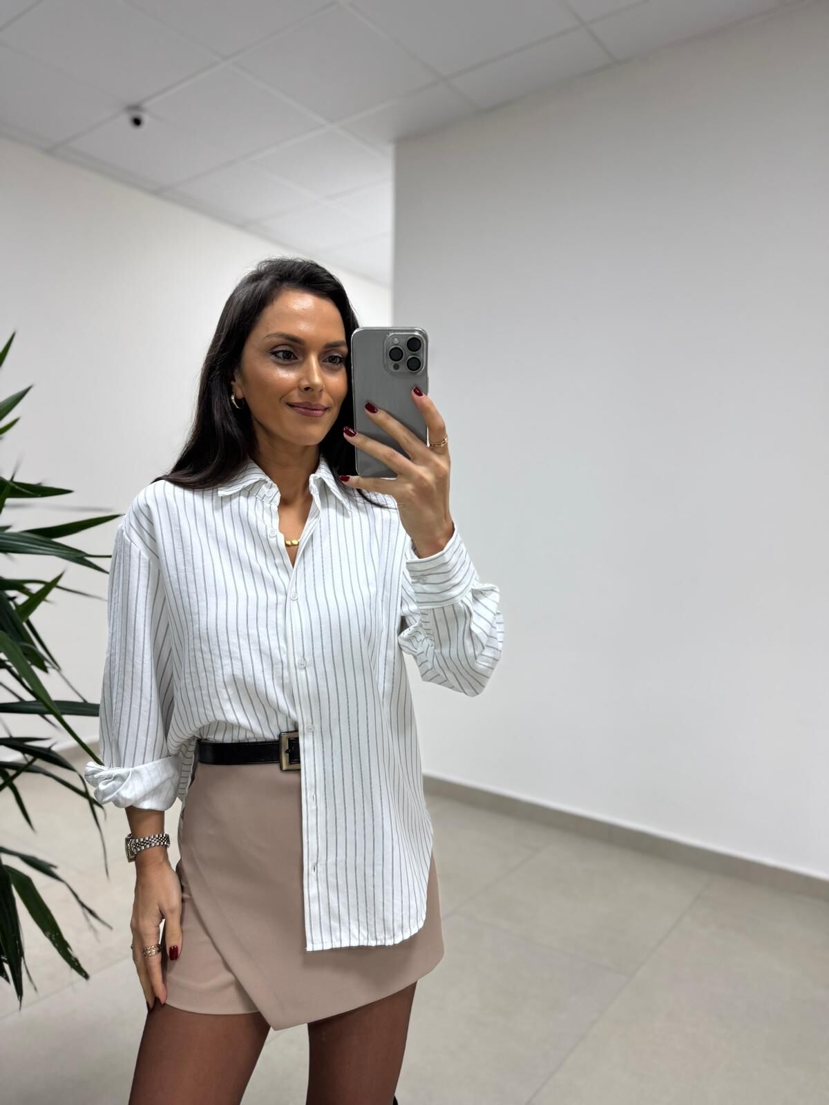 Dgf 25621 Beyaz Çizgili Modal Gömlek