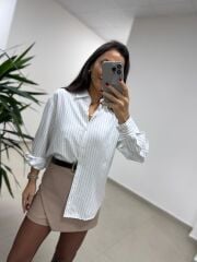 Dgf 25621 Beyaz Çizgili Modal Gömlek