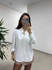 Dgf 25621 Beyaz Çizgili Modal Gömlek