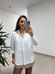 Dgf 25621 Beyaz Çizgili Modal Gömlek