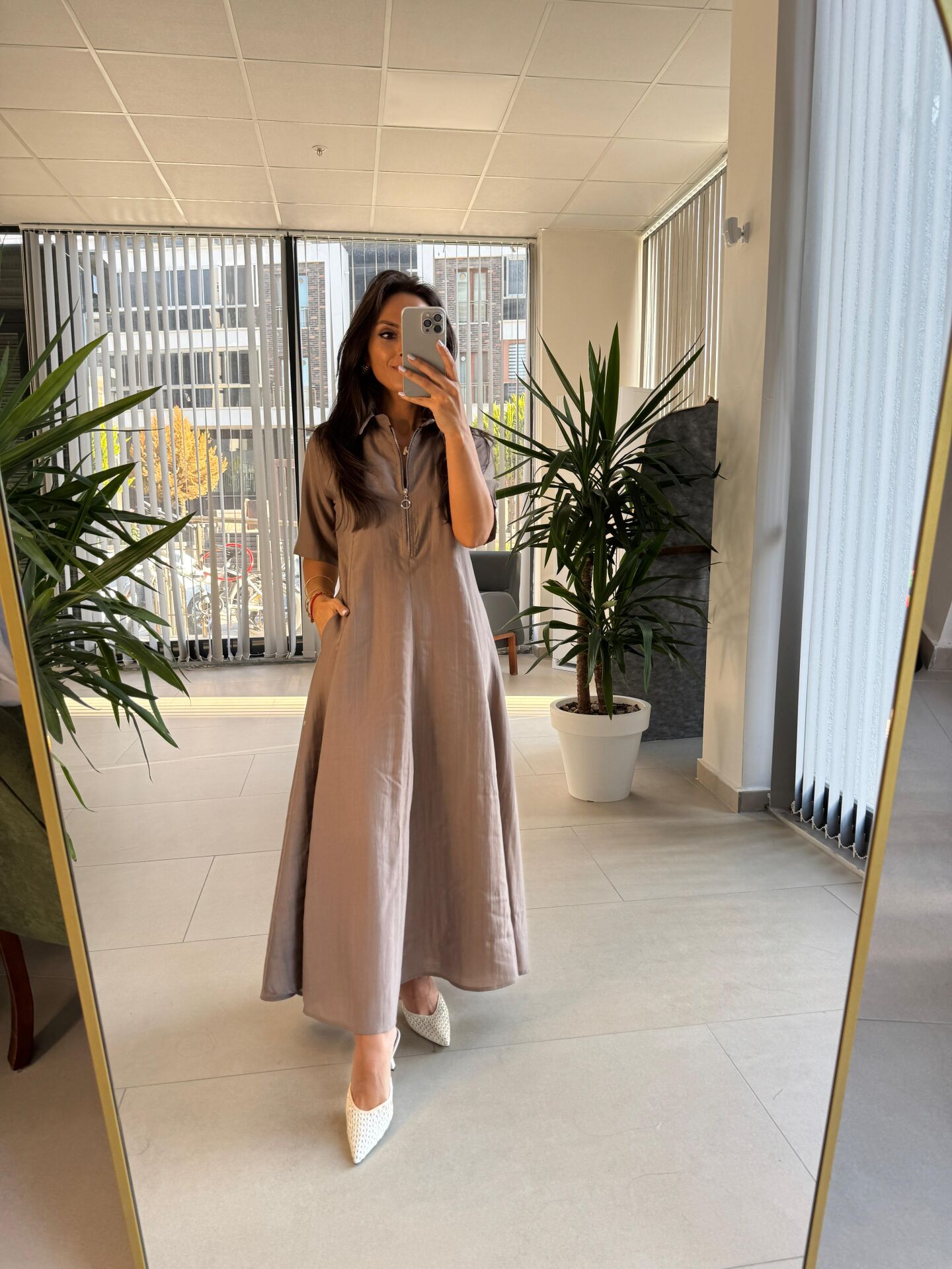 Dr 8401 Tasarım Fermuarlı Vizon Tensel Elbise