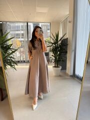 Dr 8401 Tasarım Fermuarlı Vizon Tensel Elbise