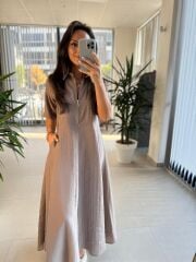 Dr 8401 Tasarım Fermuarlı Vizon Tensel Elbise