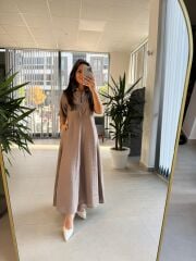 Dr 8401 Tasarım Fermuarlı Vizon Tensel Elbise