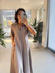 Dr 8401 Tasarım Fermuarlı Vizon Tensel Elbise