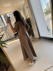 Dr 8401 Tasarım Fermuarlı Vizon Tensel Elbise