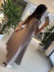 Dr 8401 Tasarım Fermuarlı Vizon Tensel Elbise