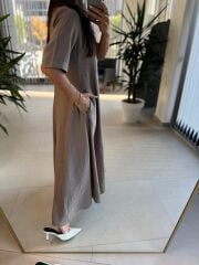 Dr 8401 Tasarım Fermuarlı Vizon Tensel Elbise