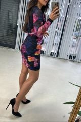 Mc 5920 Pembe Güllü Drapeli Tül Elbise