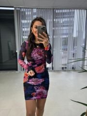 Mc 5920 Pembe Güllü Drapeli Tül Elbise