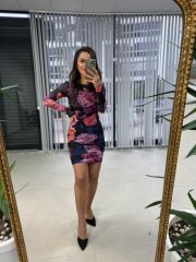 Mc 5920 Pembe Güllü Drapeli Tül Elbise