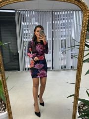 Mc 5920 Pembe Güllü Drapeli Tül Elbise