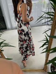 My 3244 Kırmızı Çiçek Askılı Elbise
