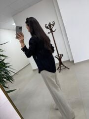 La 29515 Transparan Dokulu Müslin Siyah Gömlek