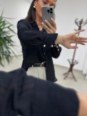 La 29515 Transparan Dokulu Müslin Siyah Gömlek