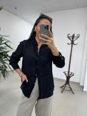 La 29515 Transparan Dokulu Müslin Siyah Gömlek