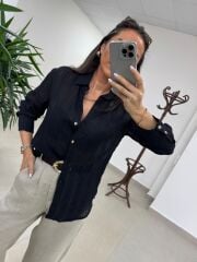 La 29515 Transparan Dokulu Müslin Siyah Gömlek