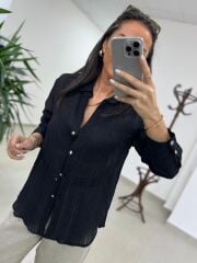 La 29515 Transparan Dokulu Müslin Siyah Gömlek