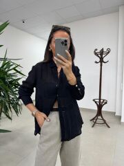 La 29515 Transparan Dokulu Müslin Siyah Gömlek